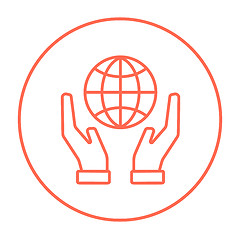 Image showing Two hands holding globe line icon.