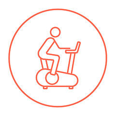 Image showing Man training on exercise bike line icon.