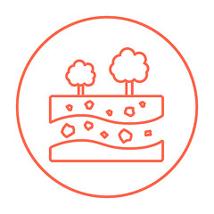 Image showing Cut of soil with different layers and trees on top line icon.