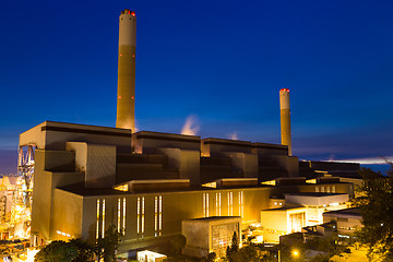 Image showing Cement Plant and power sation during sunset