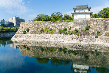 Image showing Moat with a Turret of Osaka Castle in Osaka