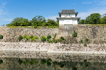 Image showing Moat with a Turret of Osaka Castle in Osaka