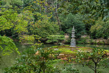 Image showing Japanese lanterns in the garden