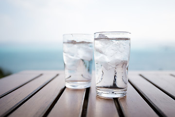 Image showing Glass of water on a table in a restaurant