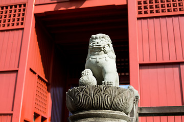 Image showing Stone guardian lion dog with Japanese