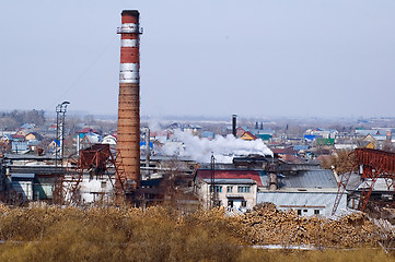 Image showing pile of wood logs on plywood combine. Tyumen