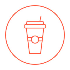 Image showing Disposable cup with drinking straw line icon.