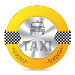 Image showing Metallic taxi badge design with checkered ribbons