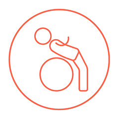 Image showing Man doing exercises lying on gym ball line icon.