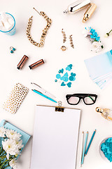 Image showing Still life of fashion woman,  blue objects on white