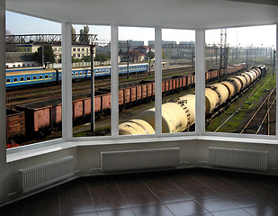 Image showing view from controllers office to the trains and railways