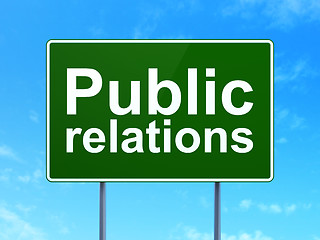 Image showing Advertising concept: Public Relations on road sign background