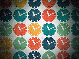 Image showing Time concept: Clock icons on Digital Paper background
