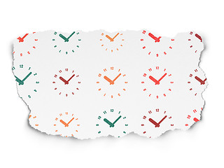 Image showing Time concept: Clock icons on Torn Paper background