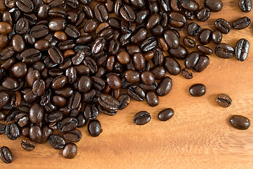 Image showing Coffee beans on wood background