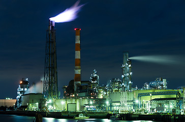 Image showing Seaside Industrial Factory at night