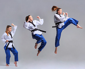 Image showing The collage of karate girl with black belt