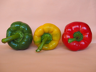 Image showing Yellow Green and Red Peppers vegetables