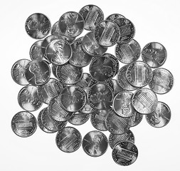 Image showing Black and white Dollar coins 1 cent wheat penny