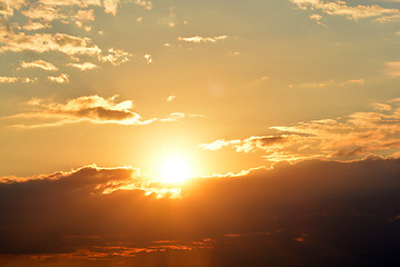 Image showing Fiery orange sunset sky. Beautiful sky.