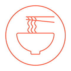 Image showing Bowl of noodles with pair chopsticks line icon.