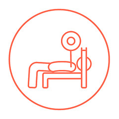 Image showing Man lying on bench and lifting barbell line icon.