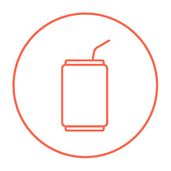 Image showing Soda can with drinking straw line icon.