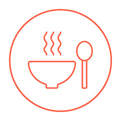 Image showing Bowl of hot soup with spoon line icon.