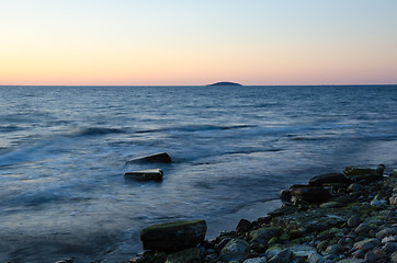 Image showing Distant island at twilight time