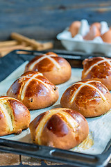 Image showing English Easter buns close-up.