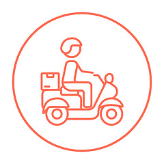 Image showing Man carrying goods on bike line icon.