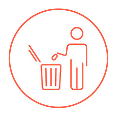 Image showing Man throwing garbage in a bin line icon.