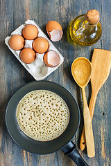 Image showing Cooking pancakes. View from above.