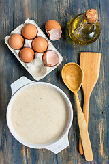 Image showing Dough for making pancakes.View from above.