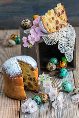 Image showing Easter cake and colorful eggs.