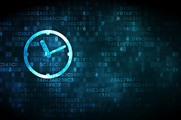 Image showing Timeline concept: Clock on digital background