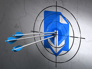 Image showing Web design concept: arrows in Download target on wall background