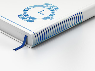 Image showing Timeline concept: closed book, Hand Watch on white background