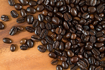 Image showing Roasted coffee bean over wooden background