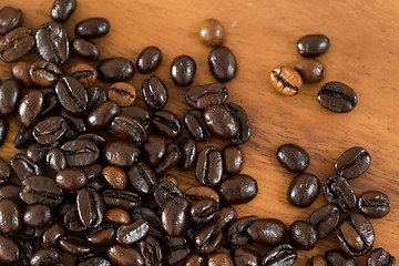 Image showing Coffee bean against wooden background