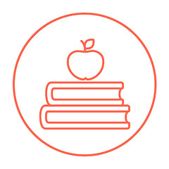 Image showing Books and apple on top line icon.