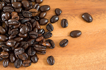 Image showing Coffee beans on wood background