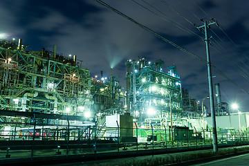 Image showing Oil refinery petrochemical industrial at night