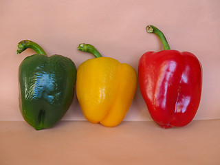 Image showing Yellow Green and Red Peppers vegetables