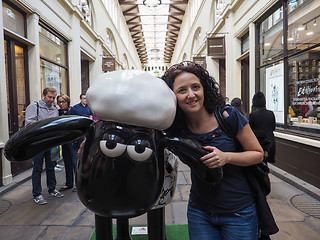 Image showing Woman with Shaun the Sheep in London