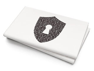 Image showing Protection concept: Shield With Keyhole on Blank Newspaper background