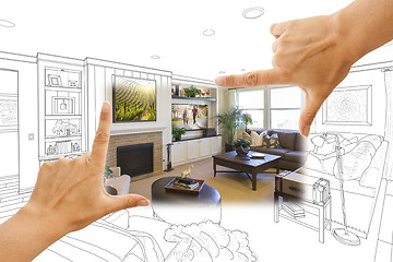 Image showing Hands Framing Custom Living Room Drawing Photograph Combination