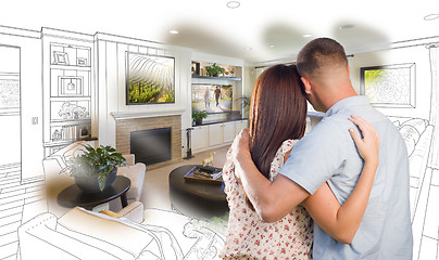 Image showing Military Couple Looking Over Living Room Design Drawing Photo Co