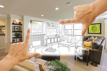 Image showing Hands Framing Custom Living Room Drawing Photograph Combination