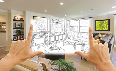 Image showing Hands Framing Custom Living Room Drawing Photograph Combination